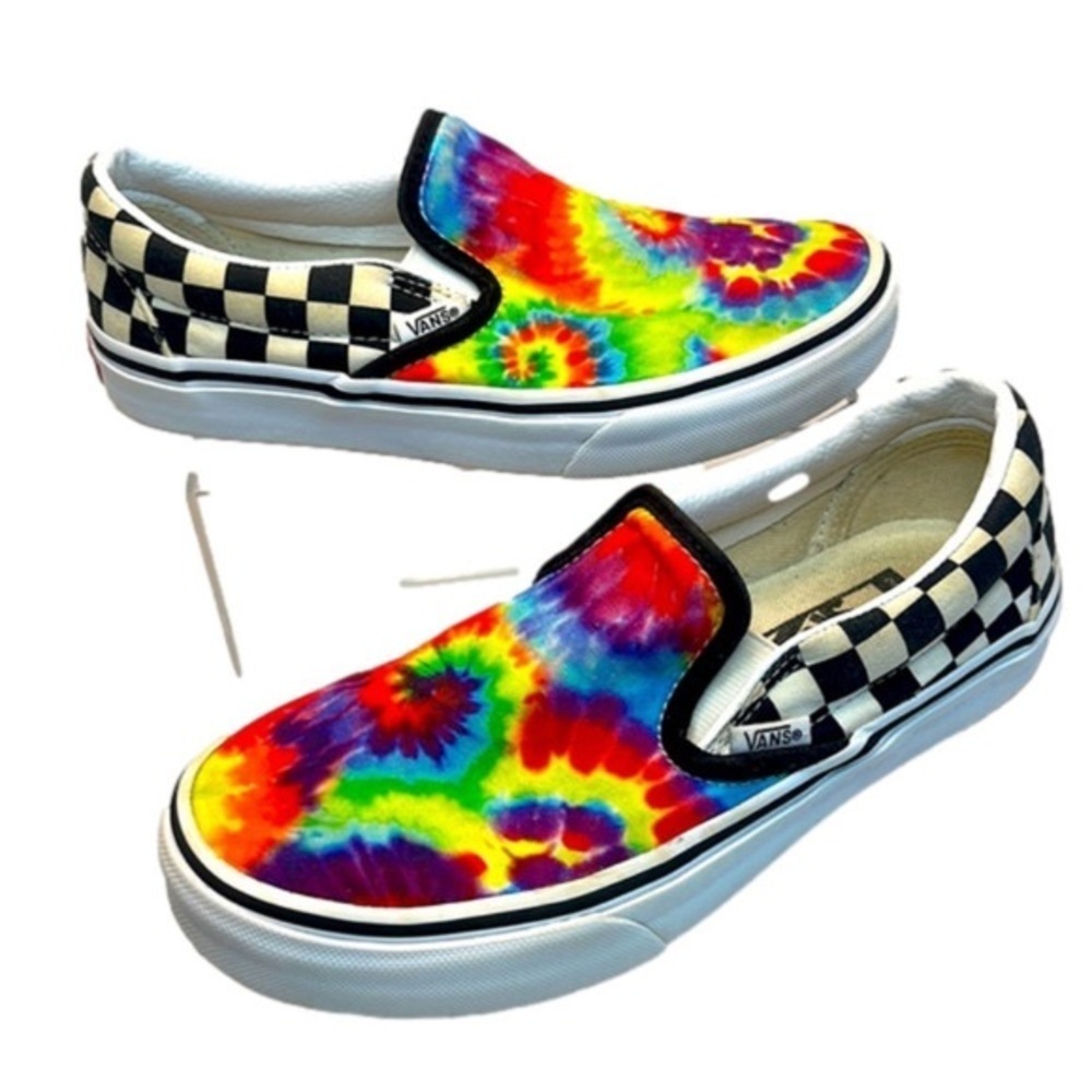 Vans Tie-Dye and Checkered Slip-On Shoes